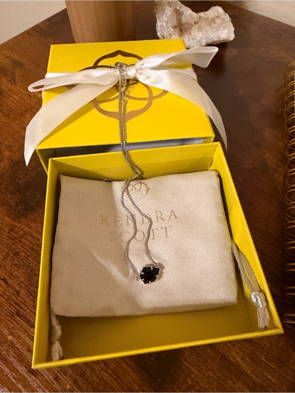 Kendra Scott Silver Necklace with Black Stone Pendant